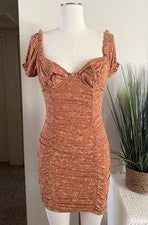 Mini Vestido de Verano Moda Boutique Para Mujer Naranja Floral Acanalado Hombro Descubierto