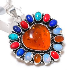 Colgante de joyería de plata de ley 925 con piedras preciosas de cornalina ámbar báltico 2,05" i744