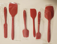 JUEGO DE UTENSILIOS DE COCINA DE SILICONA ROJA NANRUI 6 PIEZAS ESPÁTULAS CUCHARA RASPADOR CEPILLO