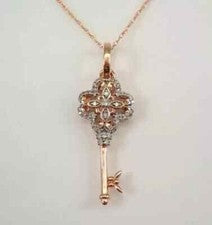 Colgante para mujer de moissanita real de corte redondo de 1,00 quilates enchapado en oro rosa de 14 quilates