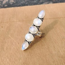 Hermosa piedra lunar arco iris de plata de ley 925 hecha a mano diseñador todas las tallas MO*