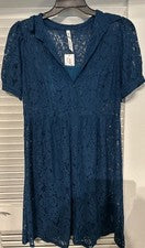 Vestido para mujer NY Collection talla M verde azulado encaje superpuesto forrado manga corta forrado nuevo con etiqueta