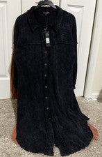 Vestido MIDI Para Mujer Negro Moda Nova Acanalado Talla S Suave Manga Larga Con Botones