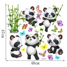 1 Juego de calcomanías adhesivas de pared de PVC panda de dibujos animados de animales para decoración del hogar