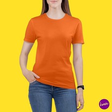 Camiseta de algodón para mujer LOVE MY FASHIONS, cuello redondo manga corta, naranja, UK M