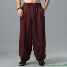 Pantalones informales de invierno de algodón para hombre Pantalones de linterna Estilo chino Pantalones de lino retro