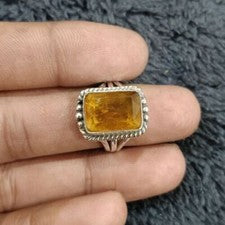 Anillo de citrino de plata 925 maciza hecho a mano joyería anillo llamativo todas las tallas SR334