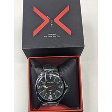 Reloj de cuarzo analógico KONXIDO para hombre negro y verde, correa de cuero verde KX63003