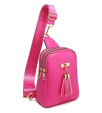 Bolso de hombro bandolera mini frontal con aspecto de cuero fucsia para mujer. Más colores