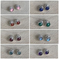 Aretes de piedras preciosas naturales de plata de ley 925 amatista piedra lunar granate sin usar