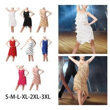 Vestido de lentejuelas con borla para mujer, elegante vestido con flecos multicapa para jazz,