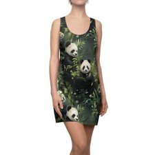 Vestido para mujer espalda cruzada pandas vida silvestre bambú naturaleza amante de los animales conservación