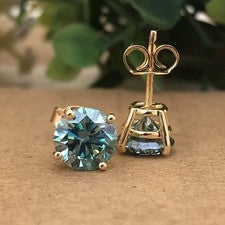 Anillo nupcial solitario redondo de diamantes cultivados en laboratorio azul de 5,00 quilates de plata de ley 925