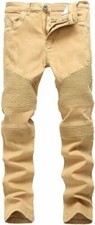 Pantalones de mezclilla Qazel Vorron para hombre motociclista desgastados destruidos moda calce ajustado 40M