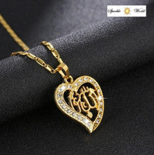 Mujer Islámico ALLAH Oro Corazón Colgante Cadena Elegante Collar Joyería Regalo