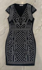 NUEVO Moda Nova Negro Tachonado Cóctel Mini Vestido Manga Gorra Para Mujer Talla Pequeña
