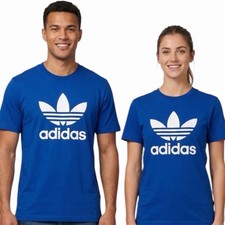 Camiseta ADIDAS Vintage Logotipo del Trifolio AZUL REAL Calce Regular Manga Corta Nueva con Etiquetas