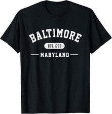 Camiseta Unisex Baltimore Maryland Est 1729 Vintage Retro Estilo Atlético Regalo