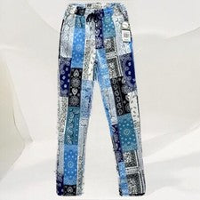 Pantalones Jogger Estampados Frescos de Bel Air Azul Estampado de Retazos Bolsillos Suaves