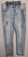 Pantalones de mezclilla ajustados ROMWE Distressed Y2K para hombre pintura salpicaduras lavado claro talla 34 nuevos con