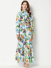 Maxi traje boho de vacaciones con flores de hortensia de pasarela de verano 2022 para mujer s-xxl