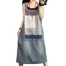 Moda Mujer Vintage Denim Encaje Ropa Azul Informal Talla Grande Vestidos con Correa