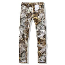 Pantalones de mezclilla para hombre estampados de piel de serpiente mezcla de algodón piernas rectas