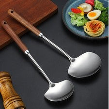 Espátula de acero inoxidable 304 grados con nogal marrón para mango de alto calor