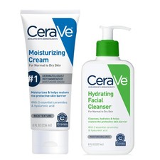 CeraVe Juego de Cuidado de la Piel Hidratante, 8oz 8 Onzas Crema + 8 Limpiador