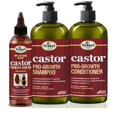 Difeel Pro-Growth con aceite de ricino Juego de 3 piezas para el cuidado del cabello grande - Champú 33,8 oz, Con