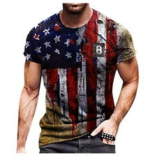 Camisetas de manga corta calce ajustado informales de moda bandera americana del 4 de julio para hombre
