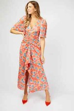 Vestido para mujer Little Mistress Malorie 6 coral estampado floral fruncido delantero JDM1126