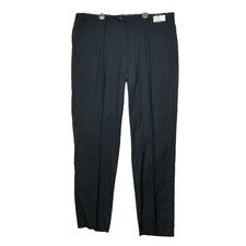 Pantalones Tessori Para Hombres 46 Azul Marino Pin Rayas Pantalones Sin Dobladillo Mezcla Lana Italiana