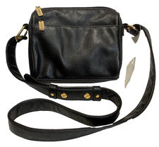 BUENO MUJER BOLSO MONEDERO BOLSO CUERO NEGRO CORREA AJUSTABLE NUEVO CON ETIQUETAS