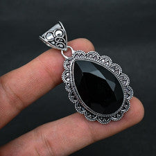 Piedra preciosa de ónix negro hecho a mano 925 joyería de plata esterlina col...