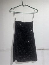 Moda Nova Kara Mini Vestido Lentejuelas Mujer Pequeño Negro Nuevo