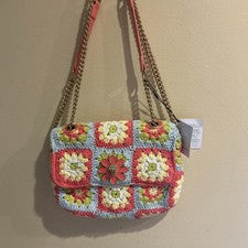 Cartera de ganchillo Kurt Geiger rosa y azul nueva con etiquetas