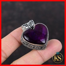 Colgante nuevo aniversario vintage corazón labradorita fuego púrpura natural plata 925