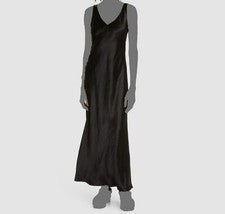 Maxi Vestido Vince Para Mujer Negro Satinado Sin Mangas Cuello en V Sin Mangas Talla S $425