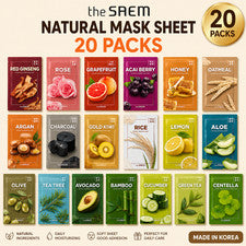 Hoja de máscara natural The Saem 20 piezas máscara facial cuidado de la piel coreano