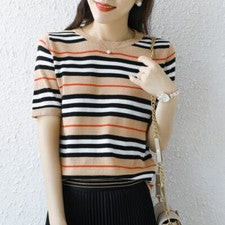 Para mujeres Manga Corta Cuello en O Rayas Pullover Chaleco Verano Moda Tejido Camiseta
