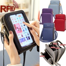 Mujeres Pantalla Táctil Bandolera Bolso de Hombro Mini Bolso Mensajero RFID Negro Cartera