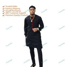 Ropa India Moda Camisa Para Hombre Kurta Algodón India Vestido Kurta Color Negro