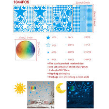 1044 calcomanías de pared luminosas con estrellas luna y cohete para decoración del hogar