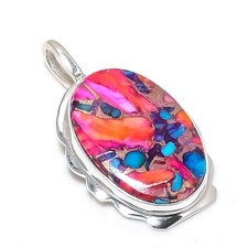 Colgante de joyería de plata de ley 925 hecho a mano con piedras preciosas de ostra espinosa rosa