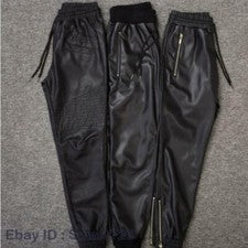 Pantalones de Correr Negros Moda Para Hombres Calce Ajustado Hip Hop Ajustados Imitación Cuero Pantalones de Baile