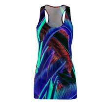 Vestido para mujer espalda cruzada estampado futurista neón tropical naturaleza colorido