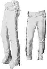 Pantalón de gamuza de cuero vaquero americano occidental blanco para hombre con flecos laterales en las piernas