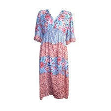 Moda Para Mujer Vestido Midi Talla L Bebé Azul/Naranja Floral Mangas Cortas