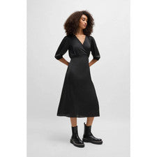 Vestido para mujer BOSS naranja Destina Surplice línea A crepé negro talla M $178